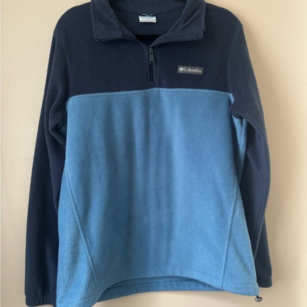 Columbia Blue Zip Up Sweater with Color-Block Design